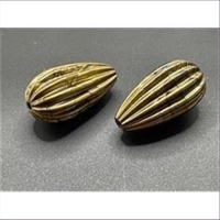 2 Acrylperlen  metallic Tropfen mit Rillen altgold