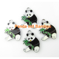 1 Anhänger Metall Panda Bambus