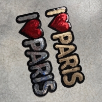 1 Aufnähmotiv  I LOVE PARIS  Pailletten silber