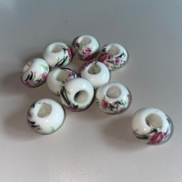 10 Keramikperlen runde Form Donut 6 = pink-grün