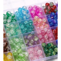 50 Glasperlen Crackle 6mm 2-farbig rosa-cristall