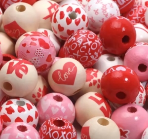 10 Holzperlen 16mm Herzen LOVE
